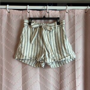 LOFT High Waist Striped Shorts - Beige and Blue